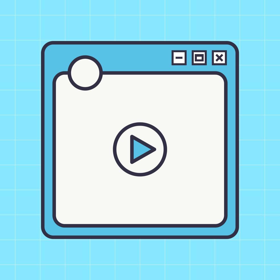 Square video player for social media application interface. Short video mockup in retro design style. vector