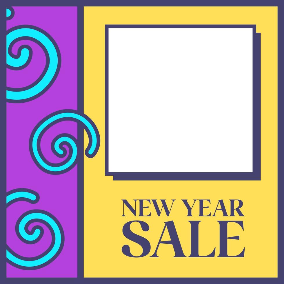Social media post template in retro design style. Feed template with year end sale text. vector