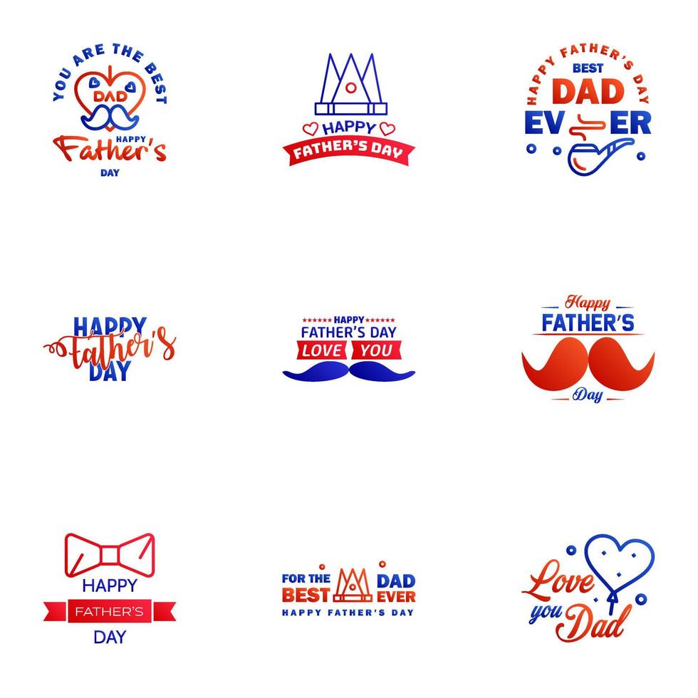 Set of Happy Fathers day elements 9 Blue and red Vector illustration Editable Vector Design Elements