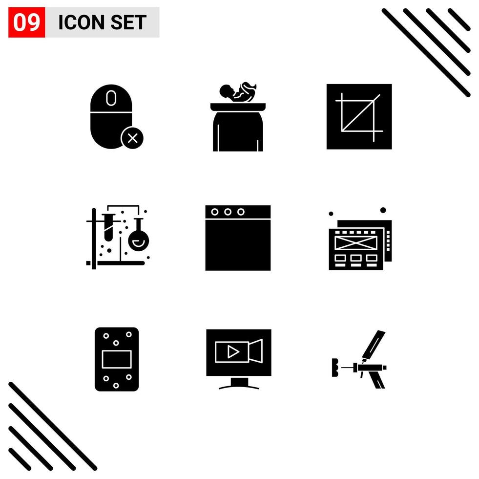 Group of 9 Solid Glyphs Signs and Symbols for tubes chemistry scales tool interface Editable Vector Design Elements