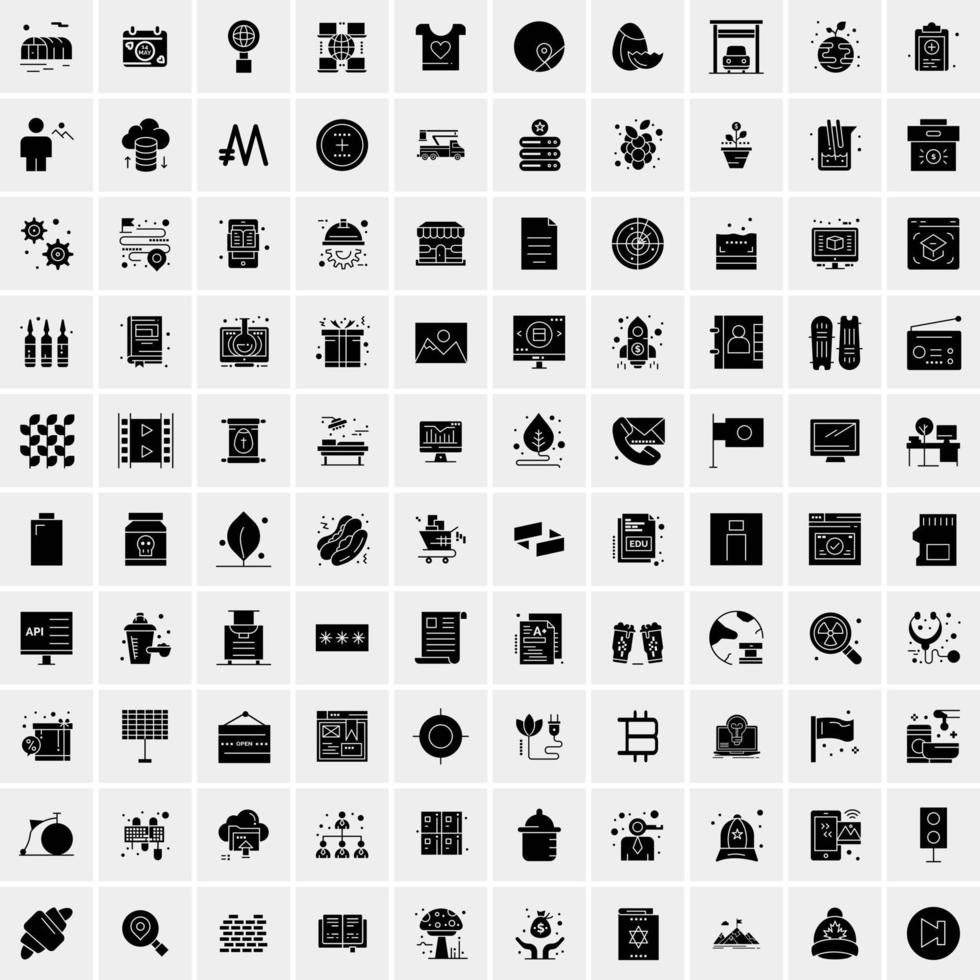Set of 100 Business Solid Glyph icons vector