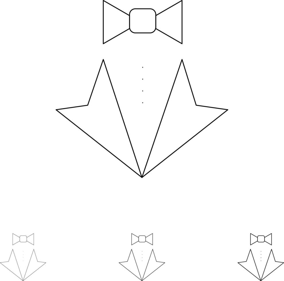 Bow Heart Love Suit Tie Wedding Bold and thin black line icon set vector