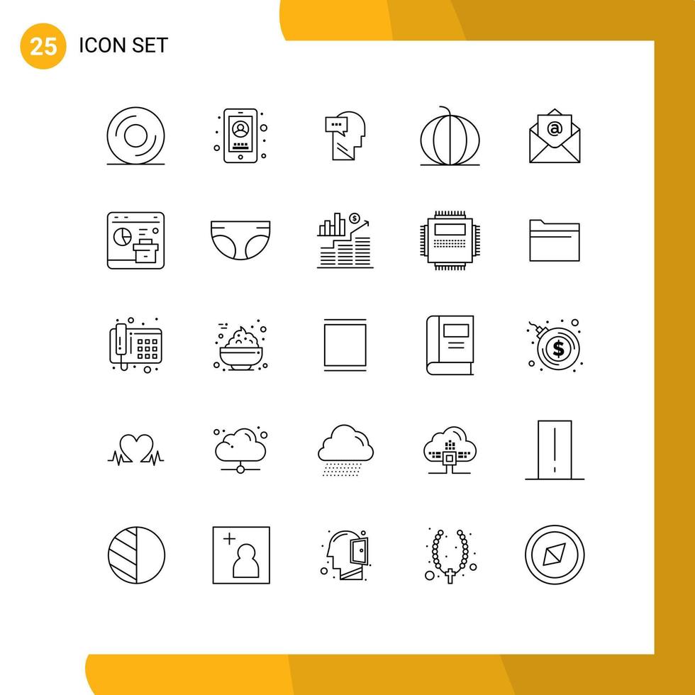 Group of 25 Lines Signs and Symbols for mail vegetable dialog pumpkin nature Editable Vector Design Elements