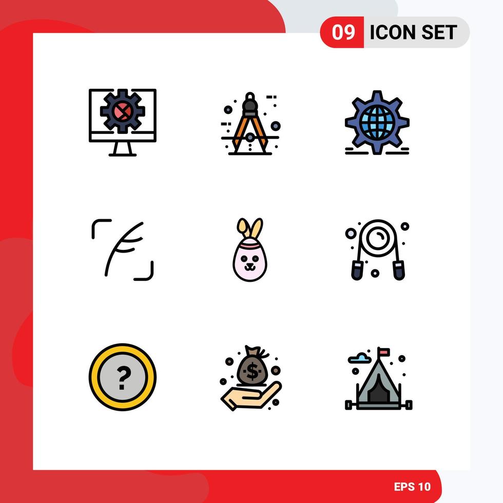 Modern Set of 9 Filledline Flat Colors and symbols such as social feather tool twitter globe Editable Vector Design Elements