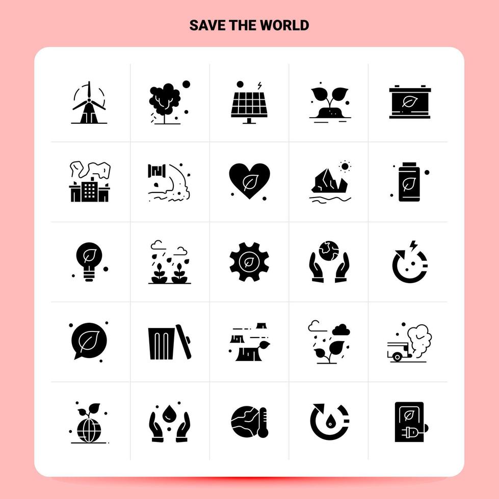 sólido 25 conjunto de iconos de guardar el mundo diseño de estilo de glifo vectorial conjunto de iconos negros diseño de ideas de negocios web y móviles ilustración vectorial vector