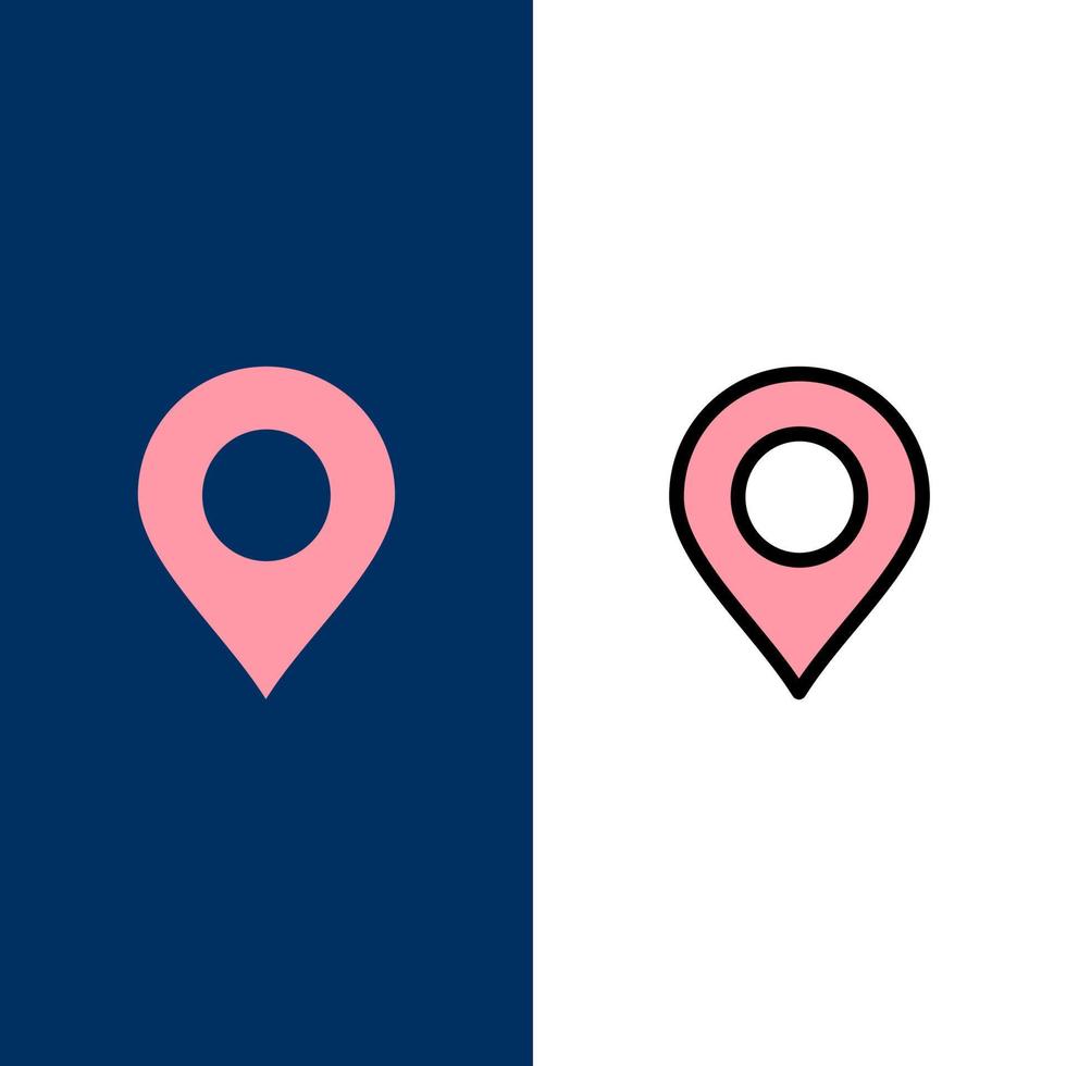 Location Marker Pin  Icons Flat and Line Filled Icon Set Vector Blue Background