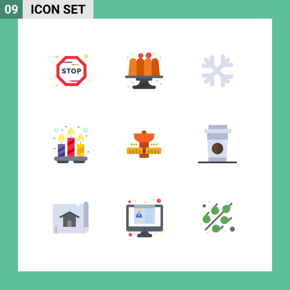 Mobile Interface Flat Color Set of 9 Pictograms of satelite gps snow flakes tray relaxation Editable Vector Design Elements
