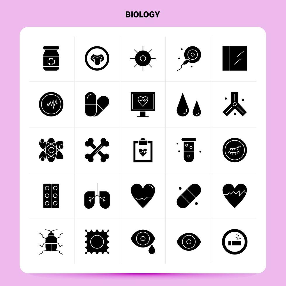 conjunto de iconos de biología sólido 25 diseño de estilo de glifo vectorial conjunto de iconos negros diseño de ideas de negocios web y móvil ilustración vectorial vector