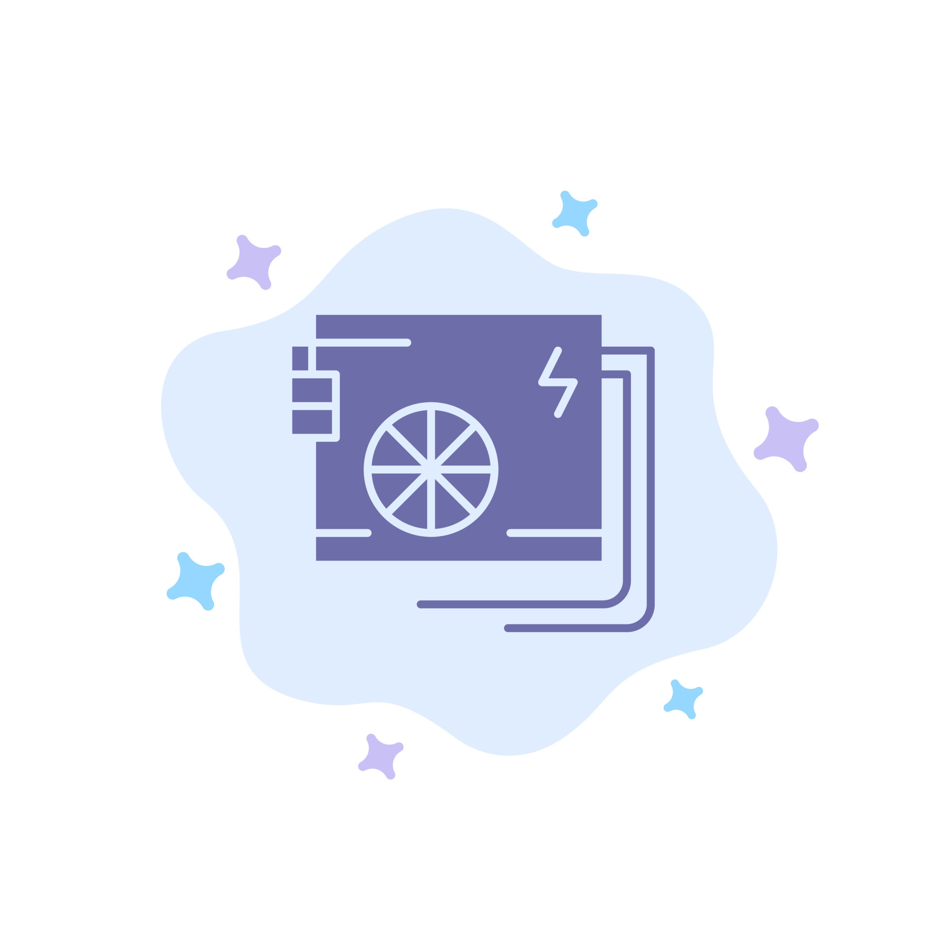 Ac Computer Part Power Supply Blue Icon on Abstract Cloud Background