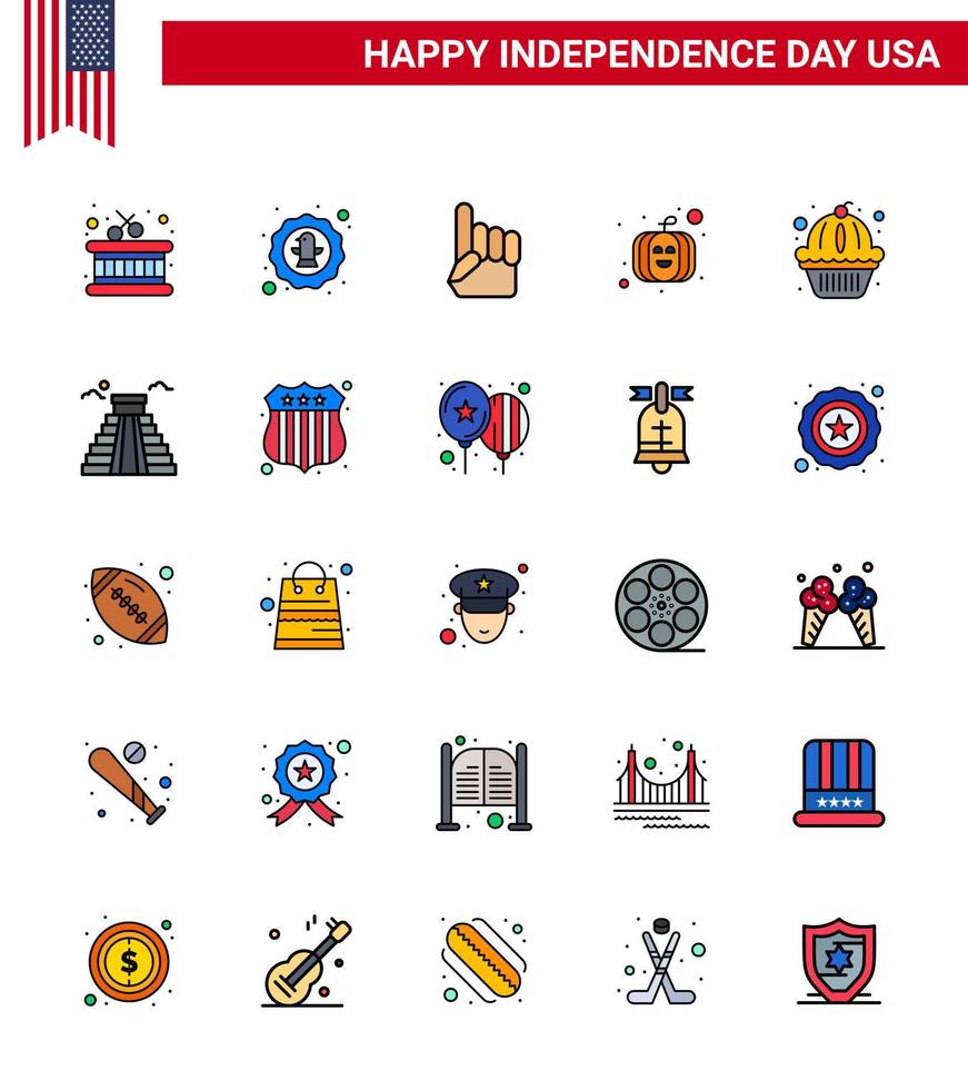 conjunto de 25 líneas llenas planas modernas en el día de la independencia de estados unidos estados american foam hand festival de estados unidos elementos de diseño de vector de día de estados unidos editables estadounidenses