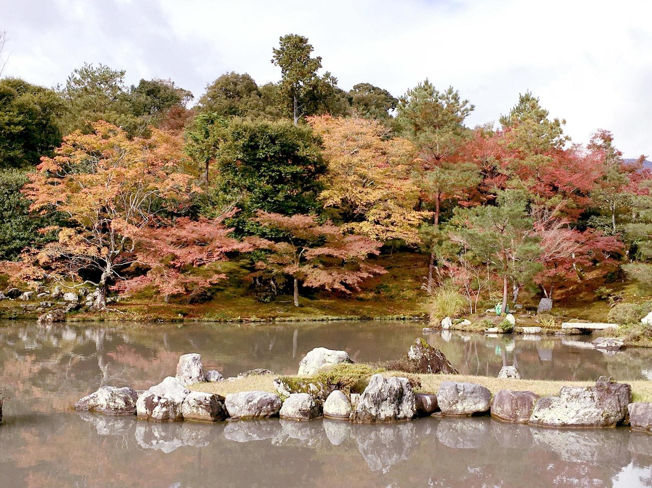 Landscape of autumn maple leaves with lake in the Kyoto public park photo