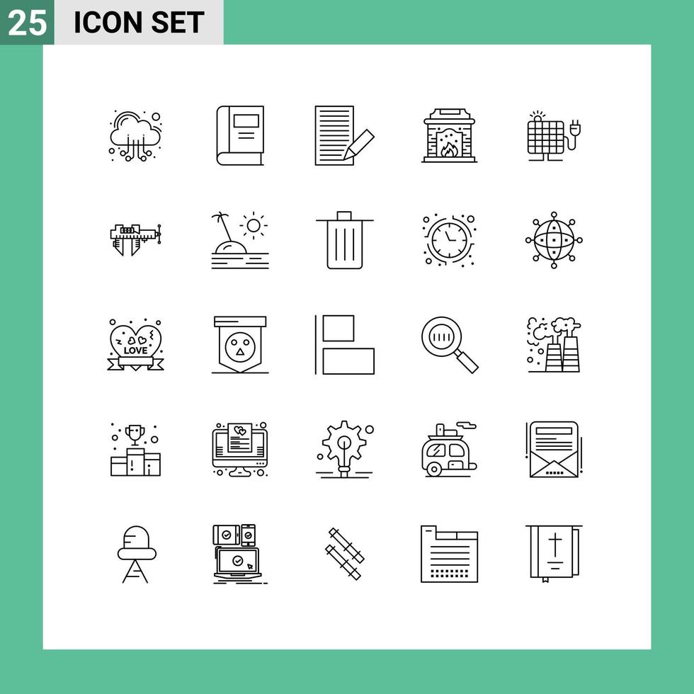 Group of 25 Lines Signs and Symbols for solar flame communication fire place receive Editable Vector Design Elements