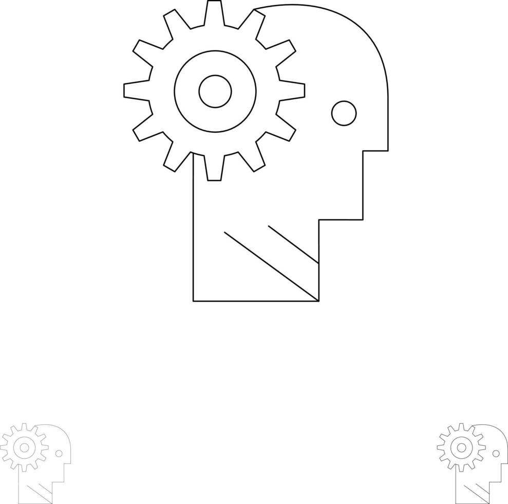 Solution Brain Gear Man Mechanism Personal Working Bold and thin black line icon set vector