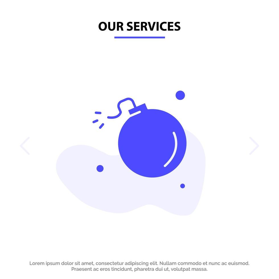 Our Services Bomb Comet Explosion Meteor Science Solid Glyph Icon Web card Template vector