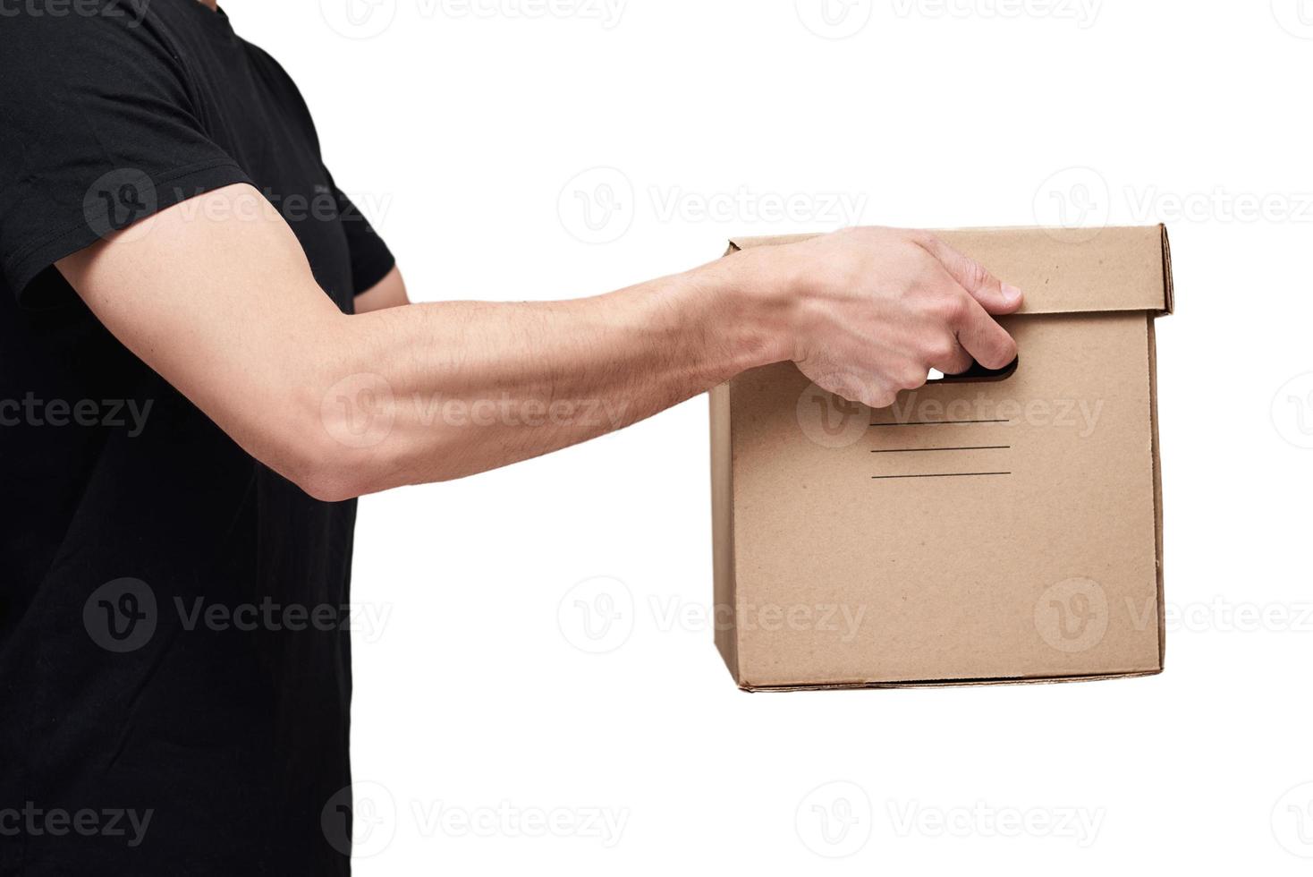 Delivery service concept. Courier deliver the package, isolated photo