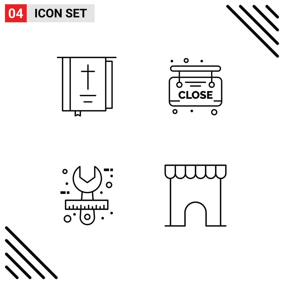 Set of 4 Modern UI Icons Symbols Signs for bible creative religion board stationery Editable Vector Design Elements