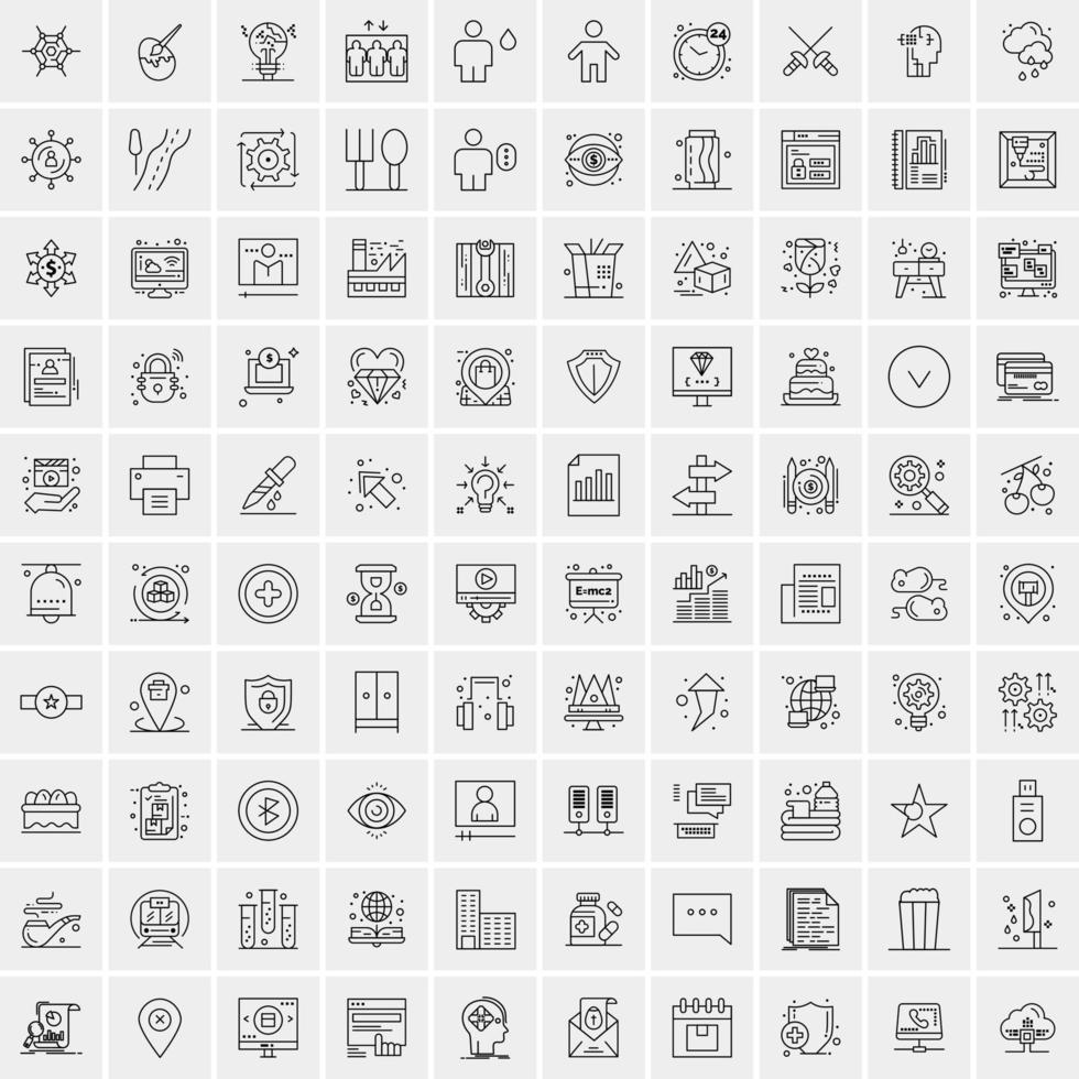 100 iconos universales de línea negra sobre fondo blanco vector