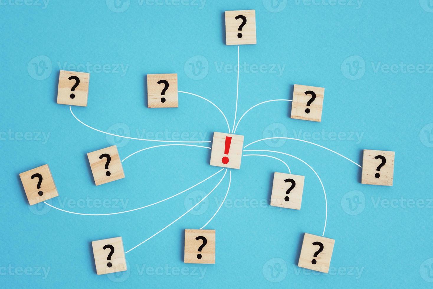 Wooden blocks with question marks connected to exclamation mark photo