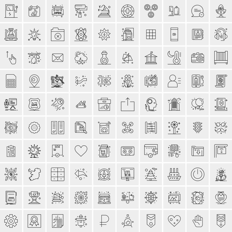 100 iconos universales de línea negra sobre fondo blanco vector