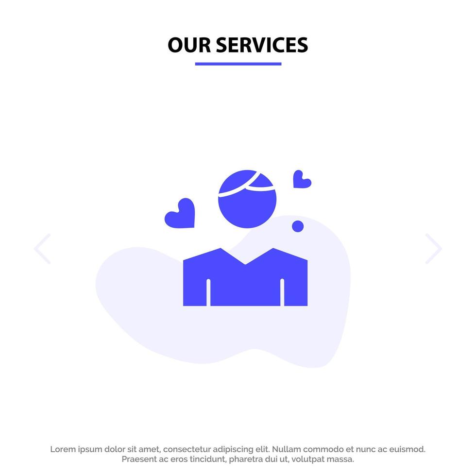 Our Services Man Boy Avatar Person Heart Solid Glyph Icon Web card Template vector