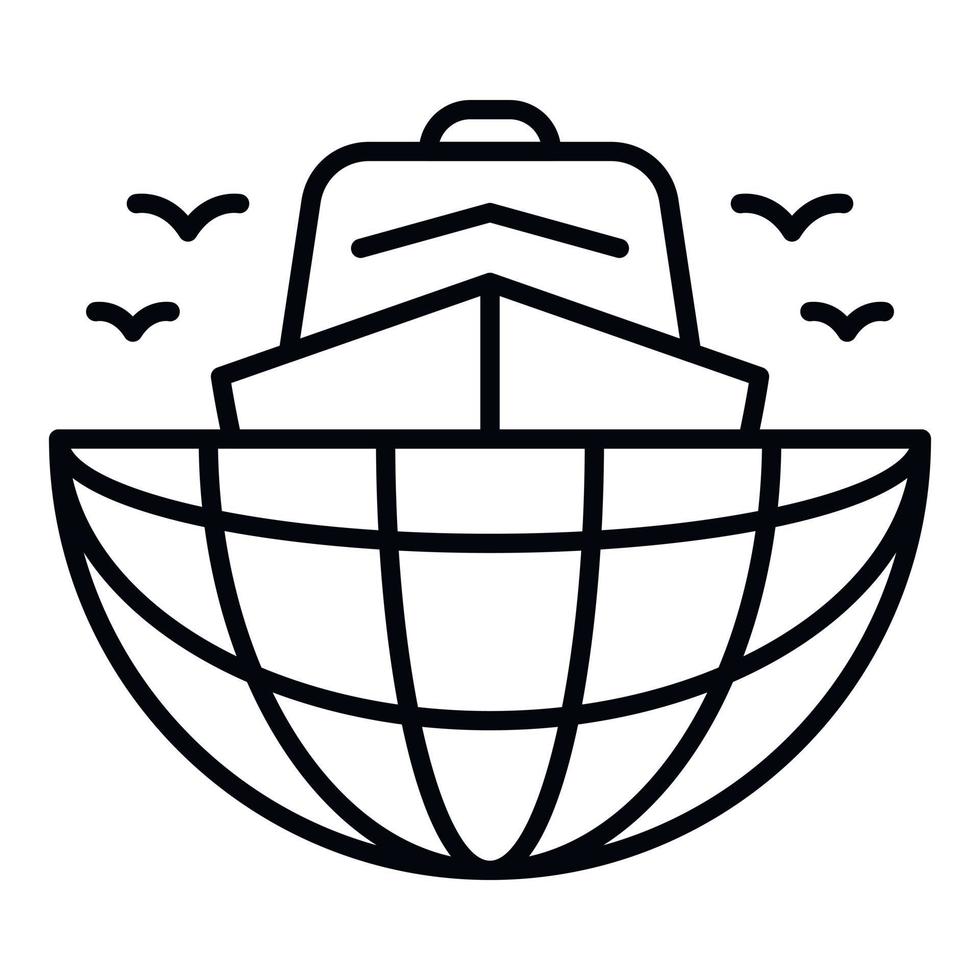 barco en icono de puerto global, estilo de esquema vector