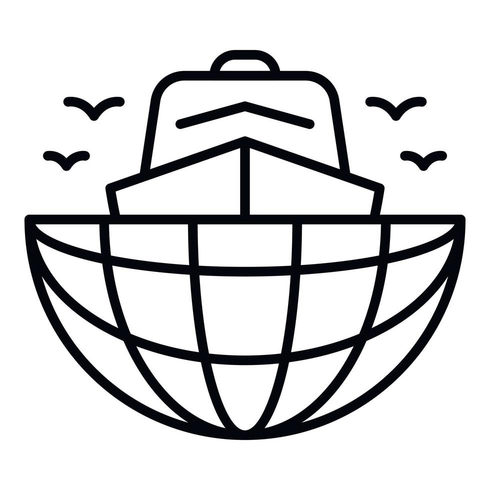 Ship in global port icon, outline style vector