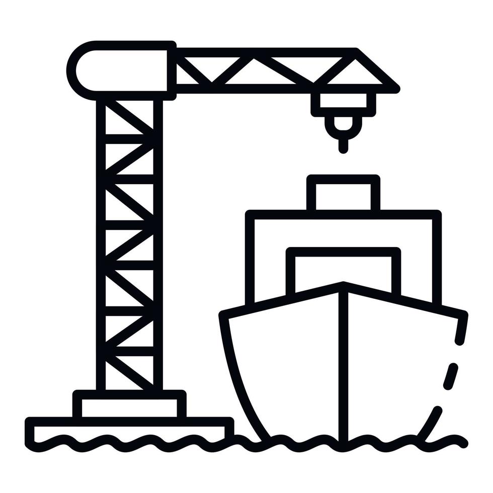 icono de grúa de puerto de carga de barco, estilo de contorno vector