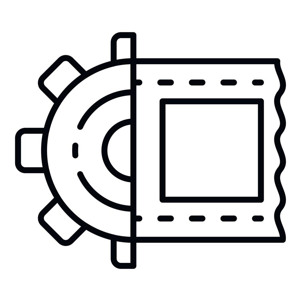 icono de rueda de película de cámara, estilo de esquema vector