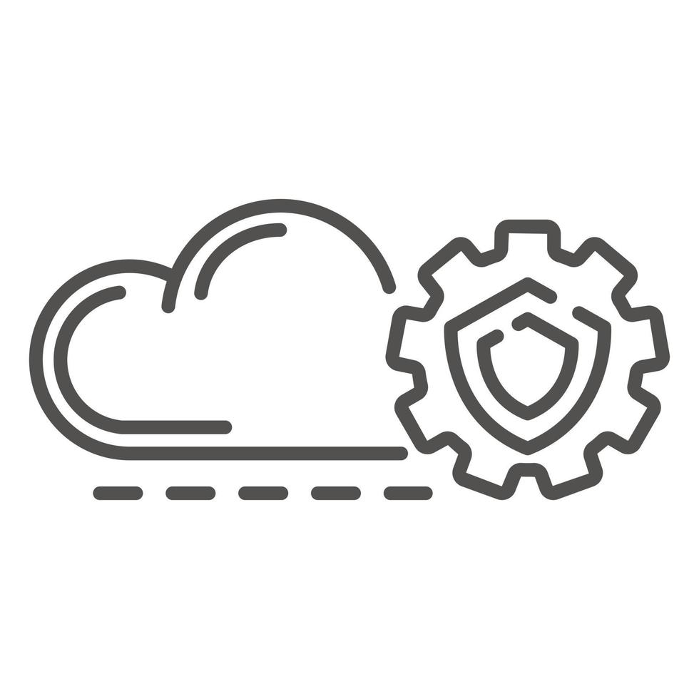 icono de equipo de nube asegurado, estilo de esquema vector