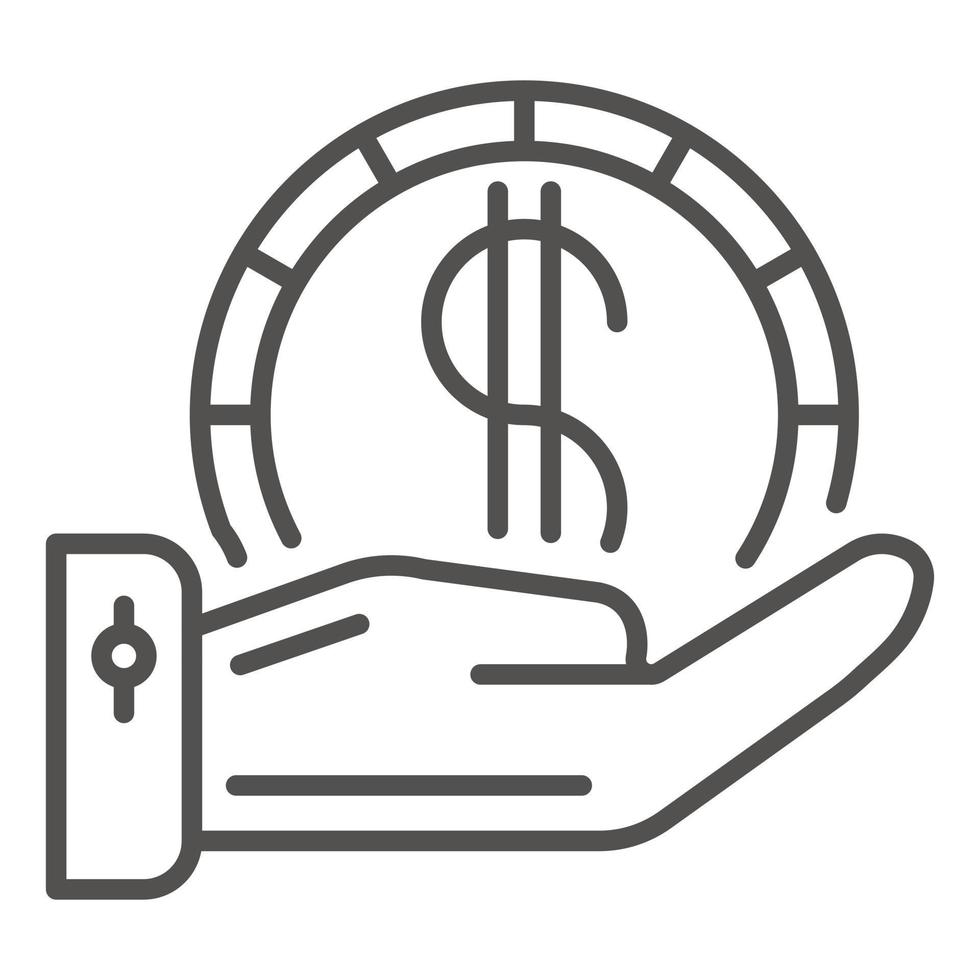 Hand hold dollar coin icon, outline style vector