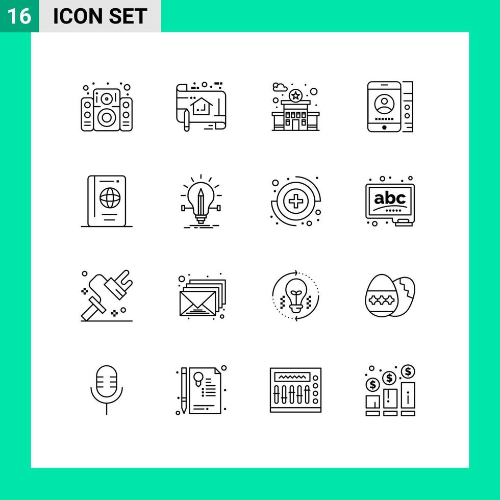 16 Universal Outline Signs Symbols of passport phone ruler service lmobile Editable Vector Design Elements