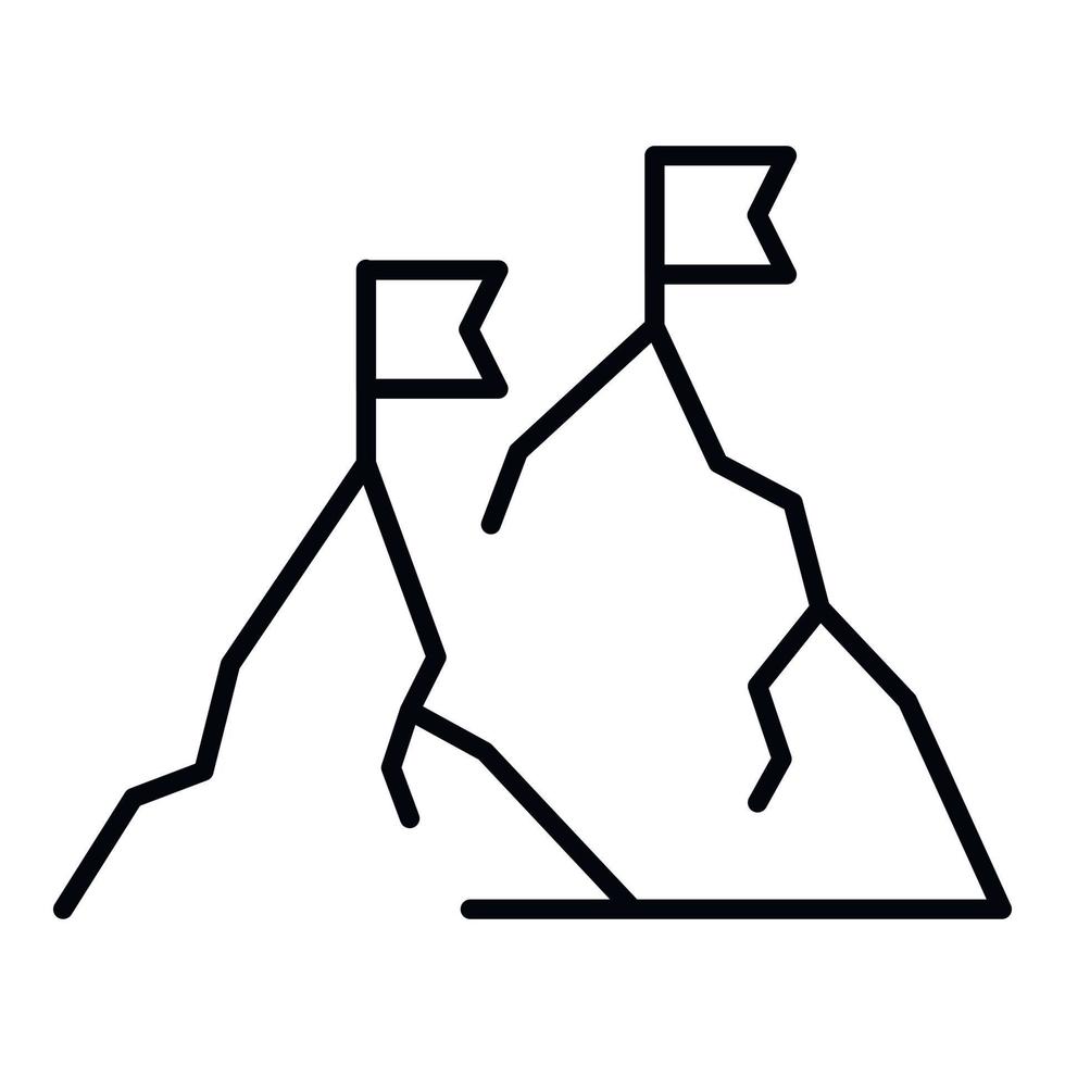 Mountain peak flag icon, outline style vector