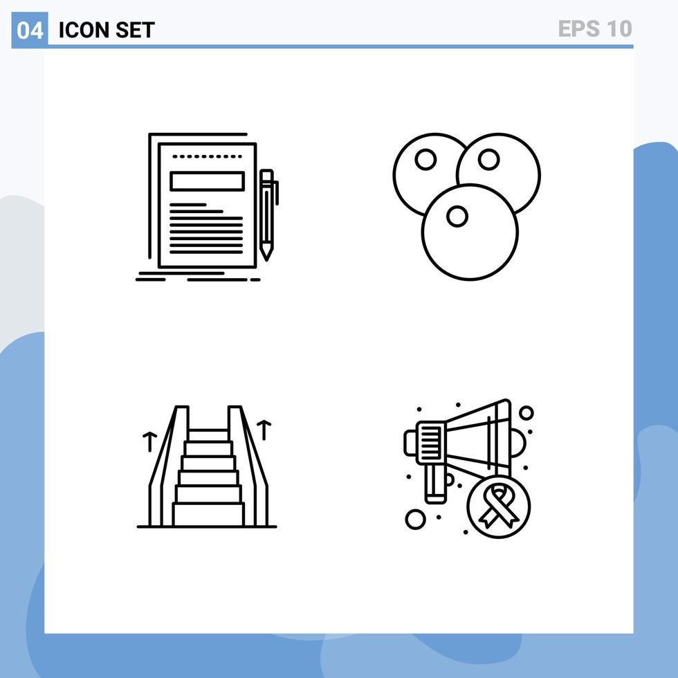 4 User Interface Line Pack of modern Signs and Symbols of business elevator paper food ladder Editable Vector Design Elements