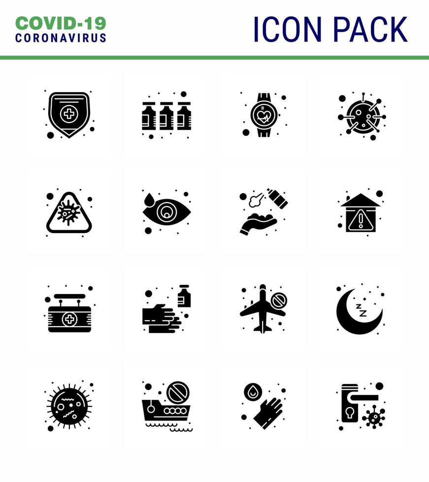 Corona virus disease 16 Solid Glyph Black icon pack suck as alert life healthcare covid virus viral coronavirus 2019nov disease Vector Design Elements