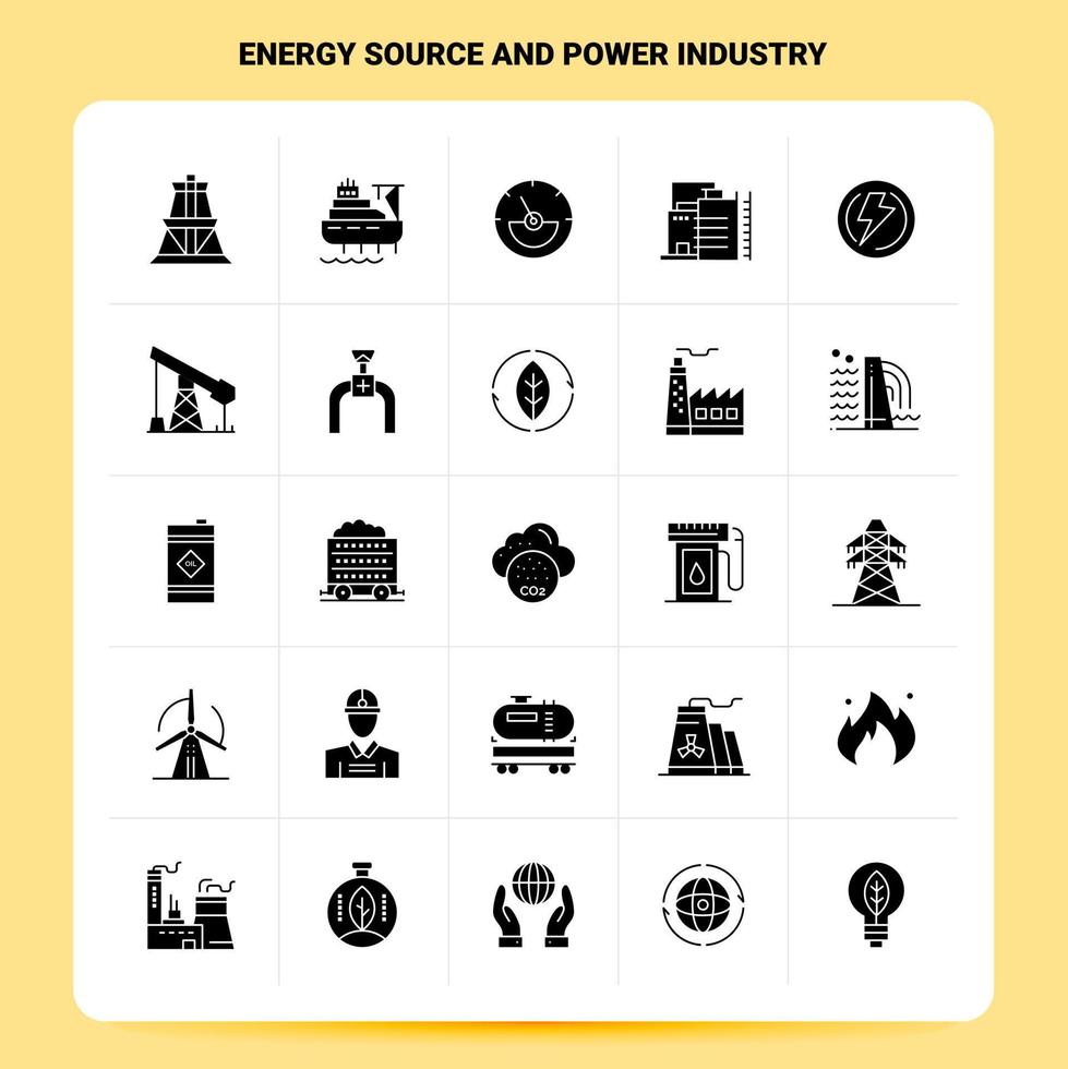 Solid 25 Energy Source And Power Industry Icon set Vector Glyph Style Design Black Icons Set Web and Mobile Business ideas design Vector Illustration