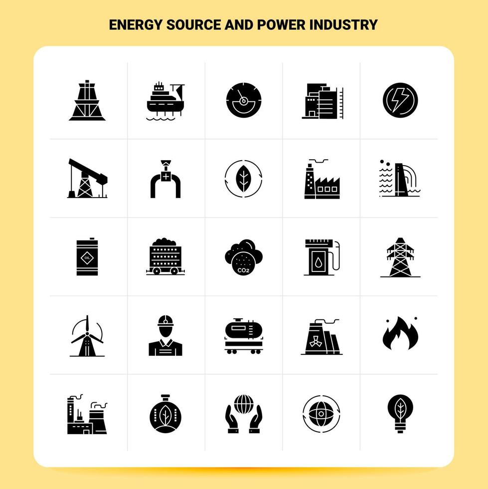 sólido 25 fuente de energía y conjunto de iconos de la industria de energía diseño de estilo de glifo vectorial conjunto de iconos negros diseño de ideas de negocios web y móvil ilustración vectorial vector