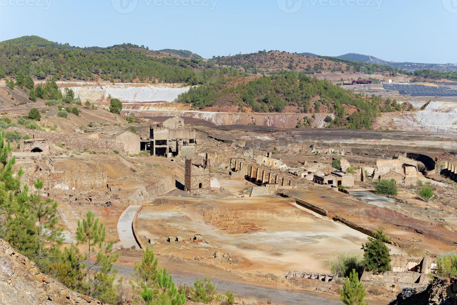 View of Mining activity. Apocalypse scenery. Earth destruction. Disruption of nature.  Extracting natural resources from the Earth to sell on the world market. Ecological disaster. photo