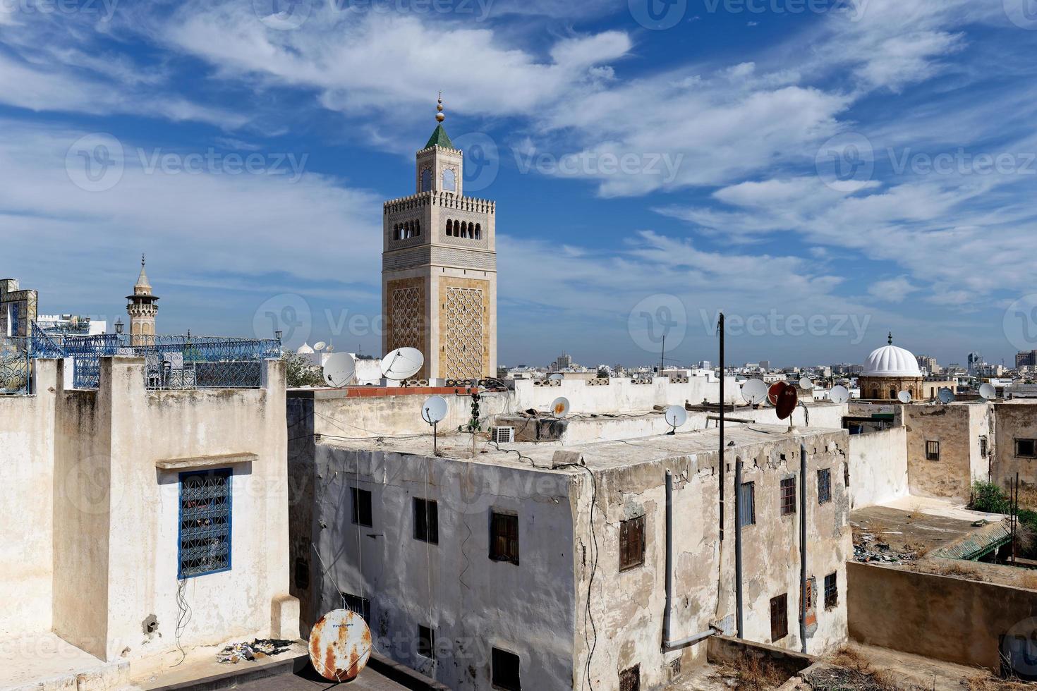 Tunis, Tunisia 2022.09.30 View of the Old Medina of Tunis, Unesco. Around 700 monuments, including palaces, mosques, mausoleums, madrasas and fountains, testify to this remarkable historic city. photo