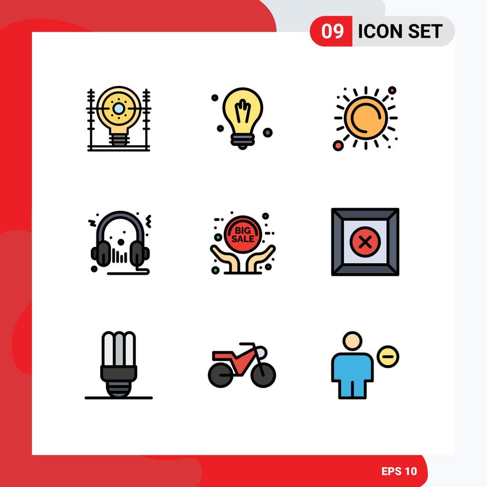 User Interface Pack of 9 Basic Filledline Flat Colors of big sale multimedia summer audio headphone Editable Vector Design Elements