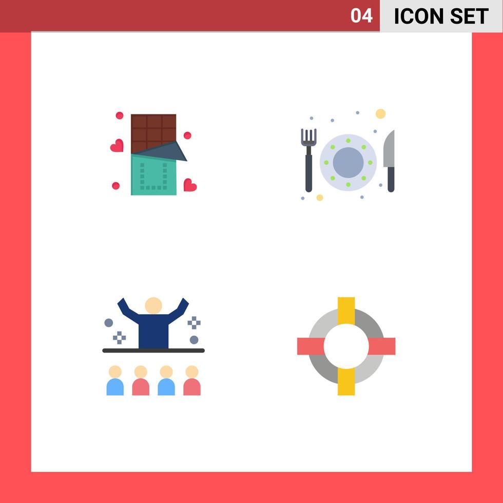 Modern Set of 4 Flat Icons and symbols such as chocolate lecture sweet restaurant presentation Editable Vector Design Elements
