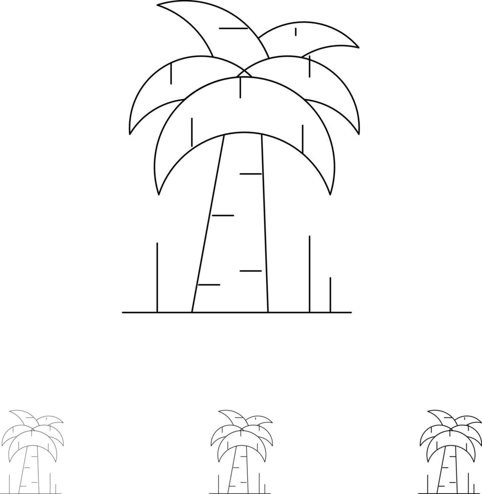 Palm Tree Brazil Bold and thin black line icon set vector