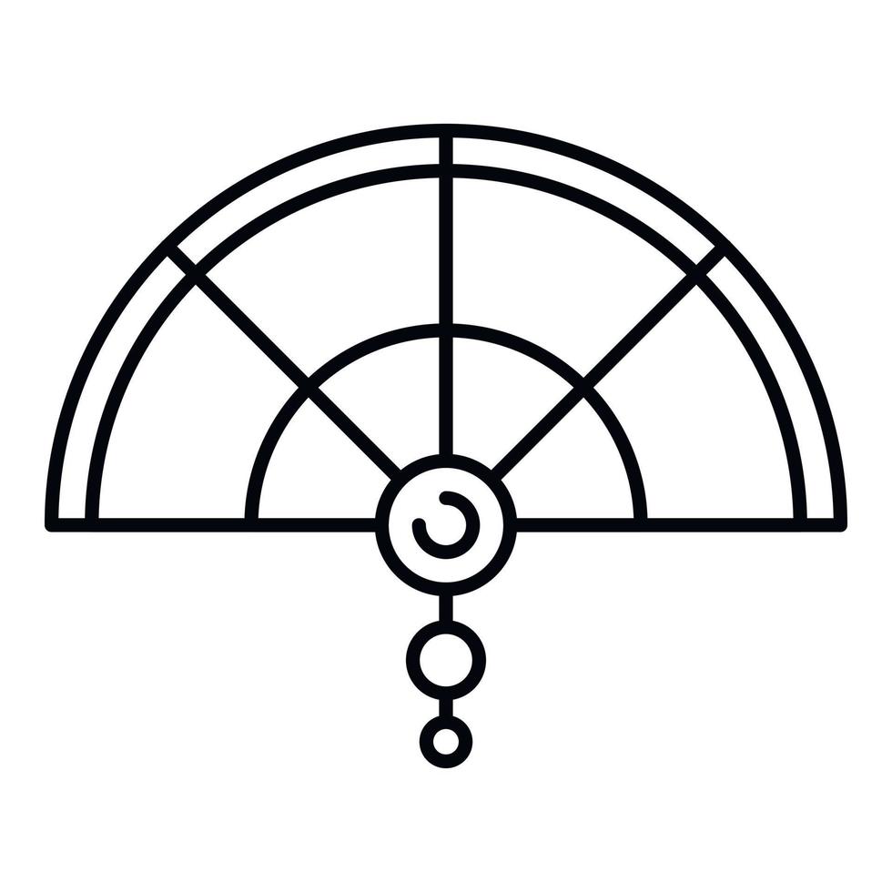 icono de ventilador de mano de bambú, estilo de esquema vector