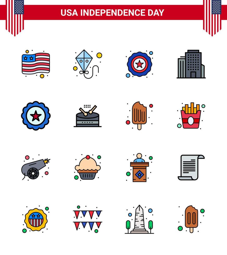 Set of 16 Modern Flat Filled Lines pack on USA Independence Day instrument usa usa sign glass Editable USA Day Vector Design Elements