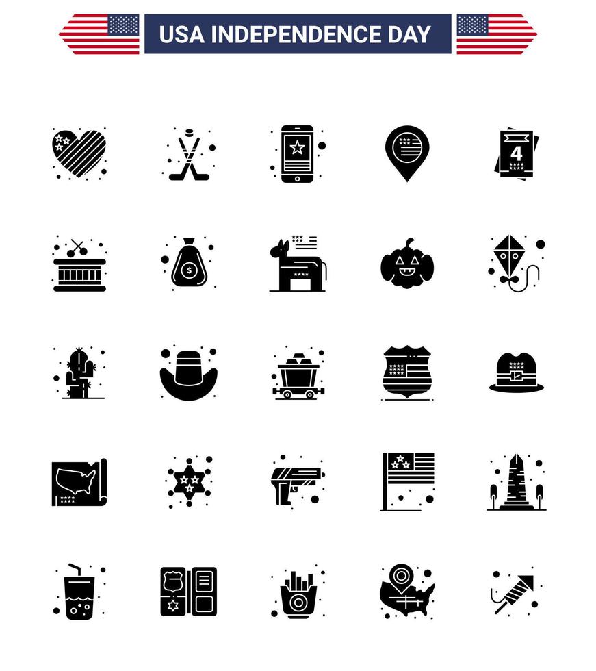 conjunto de 25 iconos del día de los ee.uu. símbolos americanos signos del día de la independencia para el mapa de invitación ubicación de la celda teléfono editable elementos de diseño del vector del día de los ee.uu.