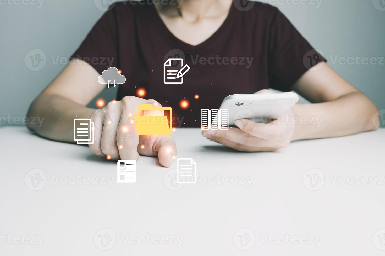 Document Management System DMS, Online document database management, Organization document Organized, automated processes to manage files, ERP enterprise efficient, business technology. photo