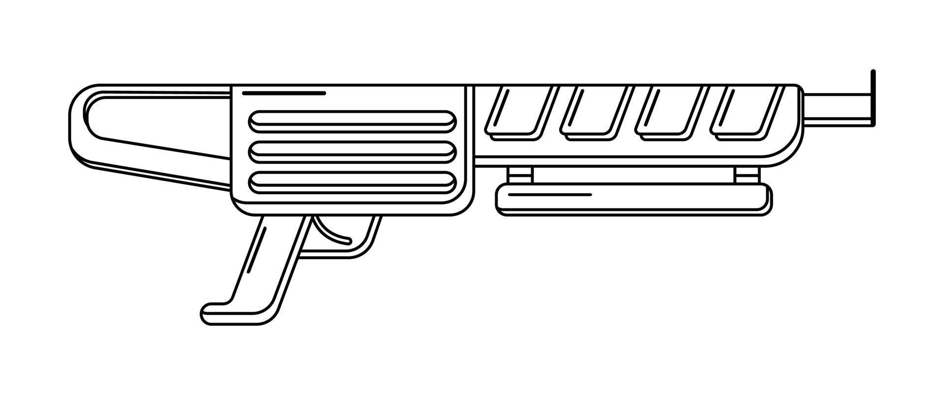 blaster linear vectorial en blanco. pistola de juguete de contorno aislado para colorear página. diseño de armas futuristas vector