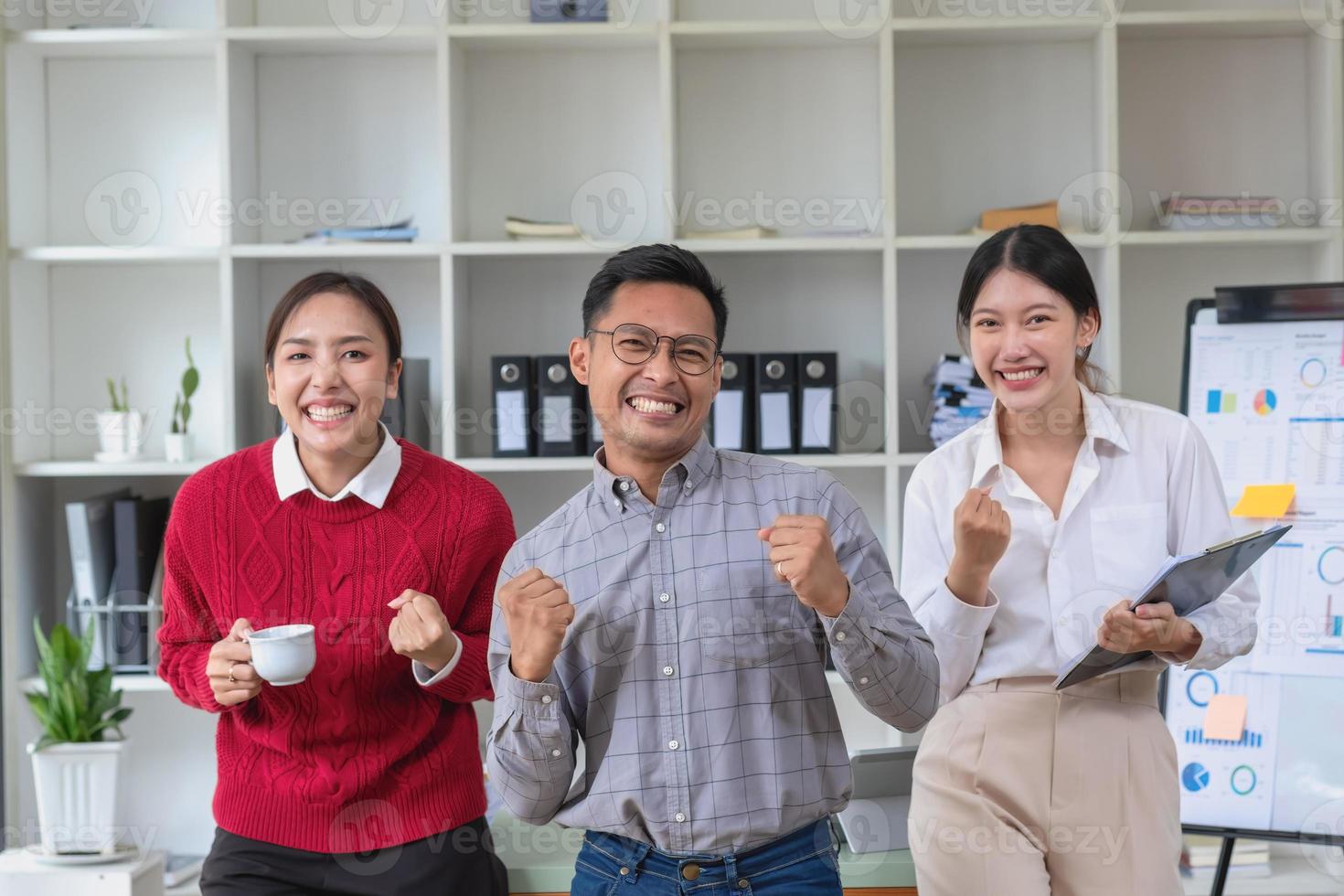Marketing, Financial, Accounting, Planning, Team business expresses his joy at making annual profits for a successful company. photo