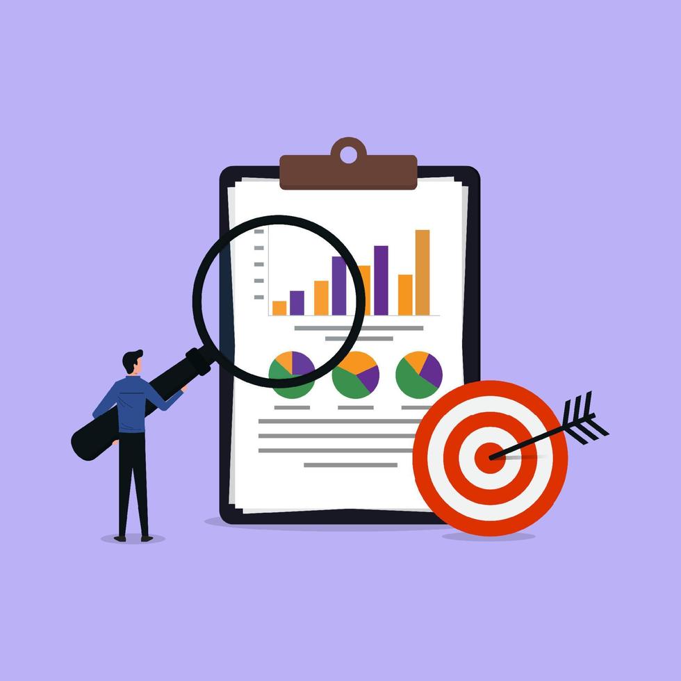 informe gráfico de finanzas analíticas de negocios y concepto de planificación de inversiones comerciales con logro de objetivos vector