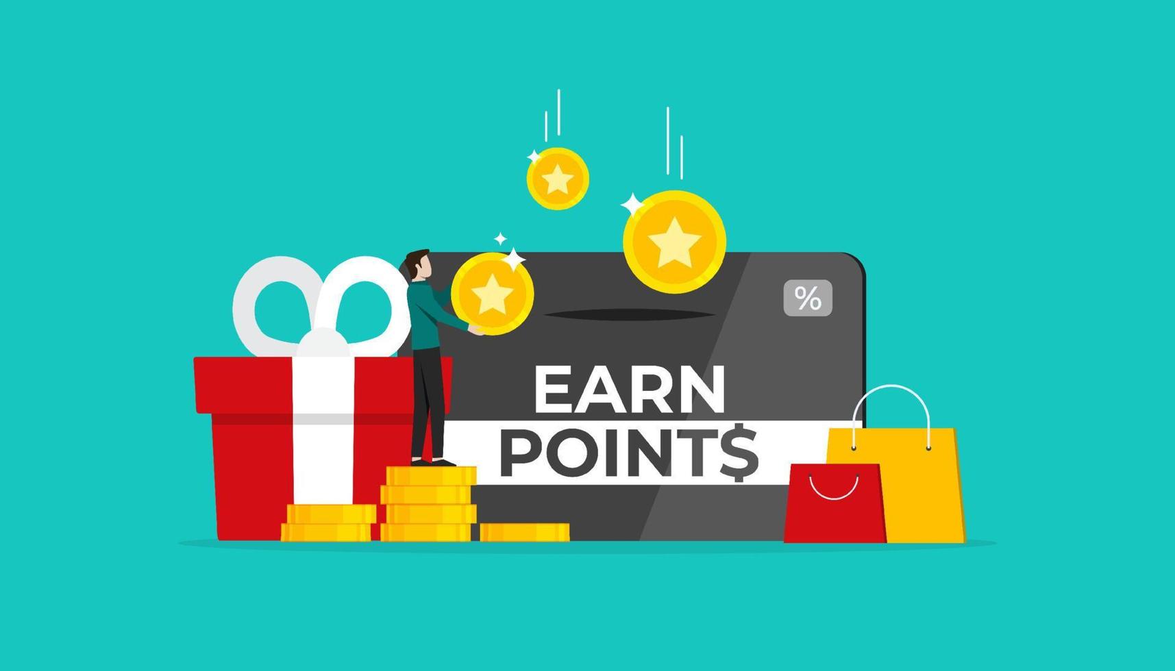 Earn points concept for loyal customers, Loyalty program and get rewards, Suitable for web landing page, ui, mobile app, banner template vector