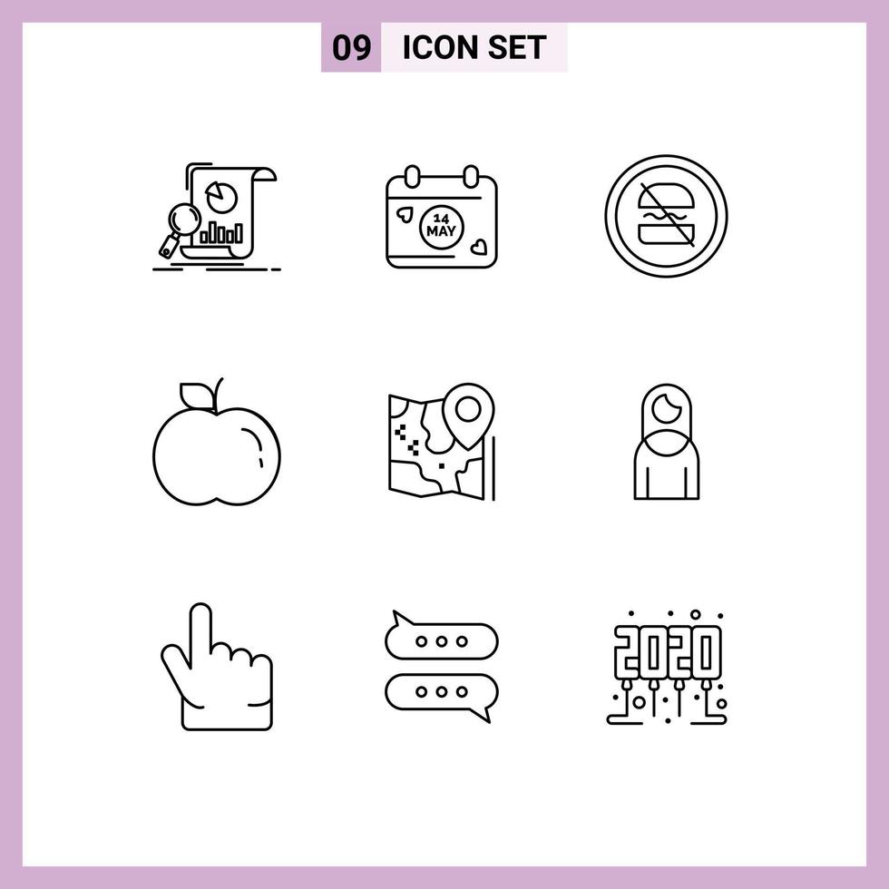 9 Universal Outlines Set for Web and Mobile Applications location map ban food fast Editable Vector Design Elements